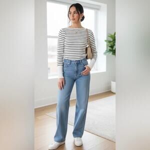 Theory Black White Striped Bateau Boatneck Neckline Sweater MEDIUM